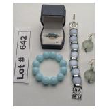 JEWELRY - SILVER/TURQUOISE RING, SILVER BEADED BRA