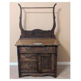 ANTIQUE  OAK WASHSTAND WITH TOWEL BAR - RESERVE $7
