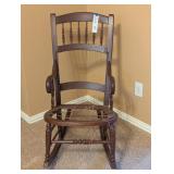 ANTIQUE WOODEN ROCKING CHAIR - NEEDS NEW CAINING O