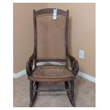 ANTIQUE WOODEN ROCKING CHAIR - NEEDS NEW CAINING O