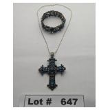 JEWELRY - BEJEWELED SILVER CROSS WITH BRACELET - R