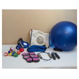 EXERCISE BALL, LEG AND WRIST WEIGHTS, REEBOK HAND