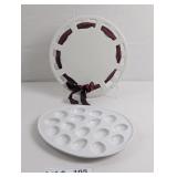 STONEWARE CAKE PLATE AND DEVILED EGGS PLATE