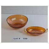 MARIGOLD CARNIVAL GLASS BOWL AND RELISH BOWLS