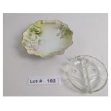 VINTAGE VIKING GLASS RELISH BOWL AND PRUSSIA ROYAL