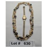 JEWELRY - BEADED NECKLACE WITH VINTAGE SEIKO ELECT