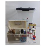 WHEELED FOOD STORAGE BIN AND GROOMING SUPPLIES WIT