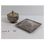 SILVER PLATED SQUARE PLATE AND BOWL HOLDER WITH GL