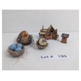 BIRDHOUSES, NESTS, AND BIRDS