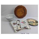 WOODEN CAKE PLATES, KITCHEN TOWELS, AND PFALIZGRAF