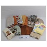 TABLE RUNNER, KITCHEN TOWELS, STAINLESS GRAVY BOAT