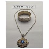 JEWELRY - GOLD TONE AND SILVER RHINESTONE AND CHAL