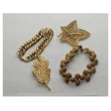 JEWELRY - GOLD PLATED BROOCHES, CHAIN BRACELET AND