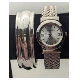 JEWELRY - RUMOURS SILVER WOVEN BAND WATCH AND BRAC