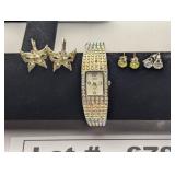 JEWELRY - RHINE STONE CUFF BAND GENEVA WATCH,  SIL