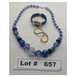 JEWELRY - GLASS BEADED NECKLACE, RHINESTONE BRACEL
