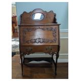 ANTIQUE OAK DROP FRONT SECRETARY DESK/HUTCH - THE