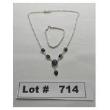 JEWELRY - SILVER AND ONYX NECKLACE AND BRACELET -
