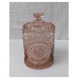 VINTAGE HOBSTAR ROSE GLASS CANDY JAR WITH LID