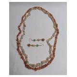 CORAL NECKLACES AND BEADED EARINGS