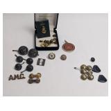 ANTIQUE MILITARY BUTTONS, PINS, AND MARINE PENDENT
