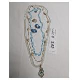 VINTAGE GLASS AND BEADED NECKLACES AND ENAMEL AND