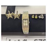 JEWELRY - RHINE STONE CUFF BAND GENEVA WATCH,  SIL