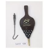 VINTAGE WOODEN AND LEATHER FIREPLACE BELLOWS AND B