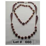JEWELRY - RUBY RED AND GOLD TONE  BEADED NECKLACES