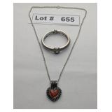 JEWELRY - SILVER AND AMBER PENDANT NECKLACE AND SI