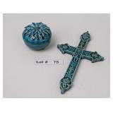 CERAMIC DECORATIVE CROSS AND JEWELRY DISH