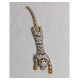 RHINESTONE AND GOLD TONE ARTICULATED TIGER BROACH