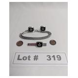 STERLING SILVER MASONIC TIE CLIP, CUFF LINKS, AND