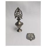 ANTIQUE PERFUME BOTTLE AND STERLING SILVER BUTTON