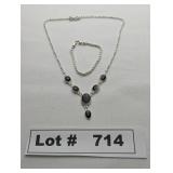 JEWELRY - SILVER AND ONYX NECKLACE AND BRACELET -