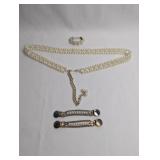 BEADED PEARL BELT WITH GARMET CLASPS AND BARETTE