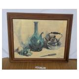 VINTAGE FRAMED MEDITERAINIAN STYLE OIL PAINTING BY