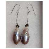 BAROQUE PEARL AND SILVER EARINGS - RESERVE $30