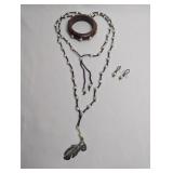 LEATHER CULTURED PEARL AND SILVER PENDANT NECKLACE