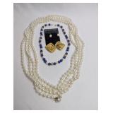 CULTURED PEARL NECKLACE AND JADEITTE BEADED NECKLA