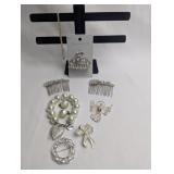HAIR COMBS, BAROUQUE PEARL BRACELET AND EARINGS AN