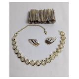 VINTAGE MOTHER OF PEARL CHOKER NECKLAC, EARINGS AN