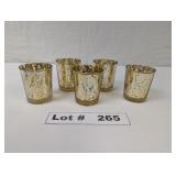 LOT OF 5 SPECKLED MERCURY GOLD GLASS VOTIVE CANDLE