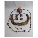 COPPER FASHION CUFF BRACELET, WOOD STRAW NECKLACE,