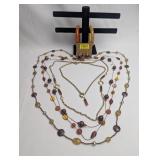 BEADED NECKLACE, EARINGS, AND RESIN BRACELETTS