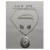 JEWELRY - SILVER SWIRL PENDANT NECKLACE, EARINGS,