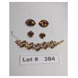 VINTAGE ELEGANT AMBER STONE AND RHINESTONE BRACELE