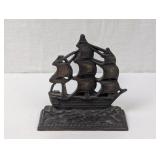 CAST IRON SAILING SHIP CONSTITUTION BOOK END