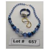 JEWELRY - GLASS BEADED NECKLACE, RHINESTONE BRACEL