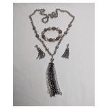 VINTAGE BEADED NECKLACE, BRACELET AND EARINGS